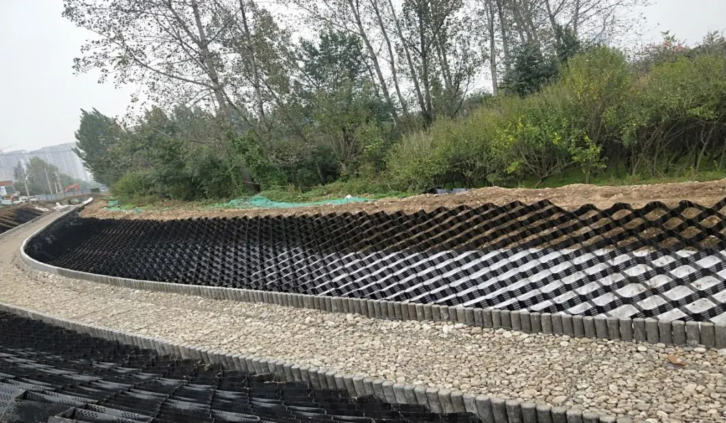 Υλικό πλέγματος από χαλίκι HDPE Δρόμος οδικής διαδρομής Γεωκύτταρο με υφή για την ενίσχυση οδικών οδών 12