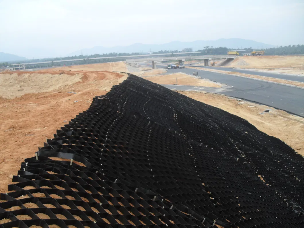 Υλικό πλέγματος από χαλίκι HDPE Δρόμος οδικής διαδρομής Γεωκύτταρο με υφή για την ενίσχυση οδικών οδών 13