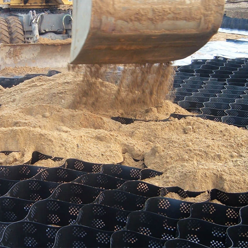 Δομημένο και διάτρητο πλαστικό γεωκυψελωτό πλέγμα HDPE για σταθεροποίηση δρόμων, ενίσχυση βάσης οδοστρώματος, χώρους στάθμευσης και προστασία πρανών